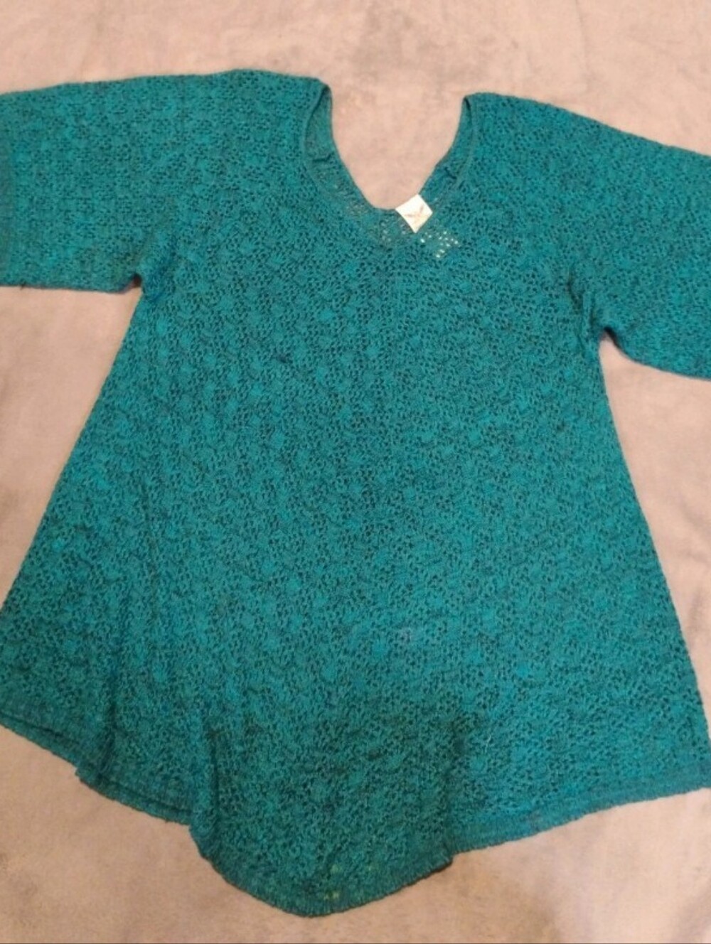 Faded Glory Teal Crochet Open Knit Poncho Top - Large 12/14